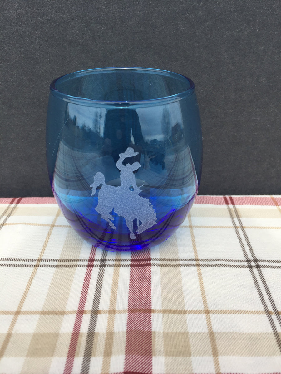 Stemless Wine Glasses - Blue Vino Breve by Furnace Glassworks - Bezel & Kiln